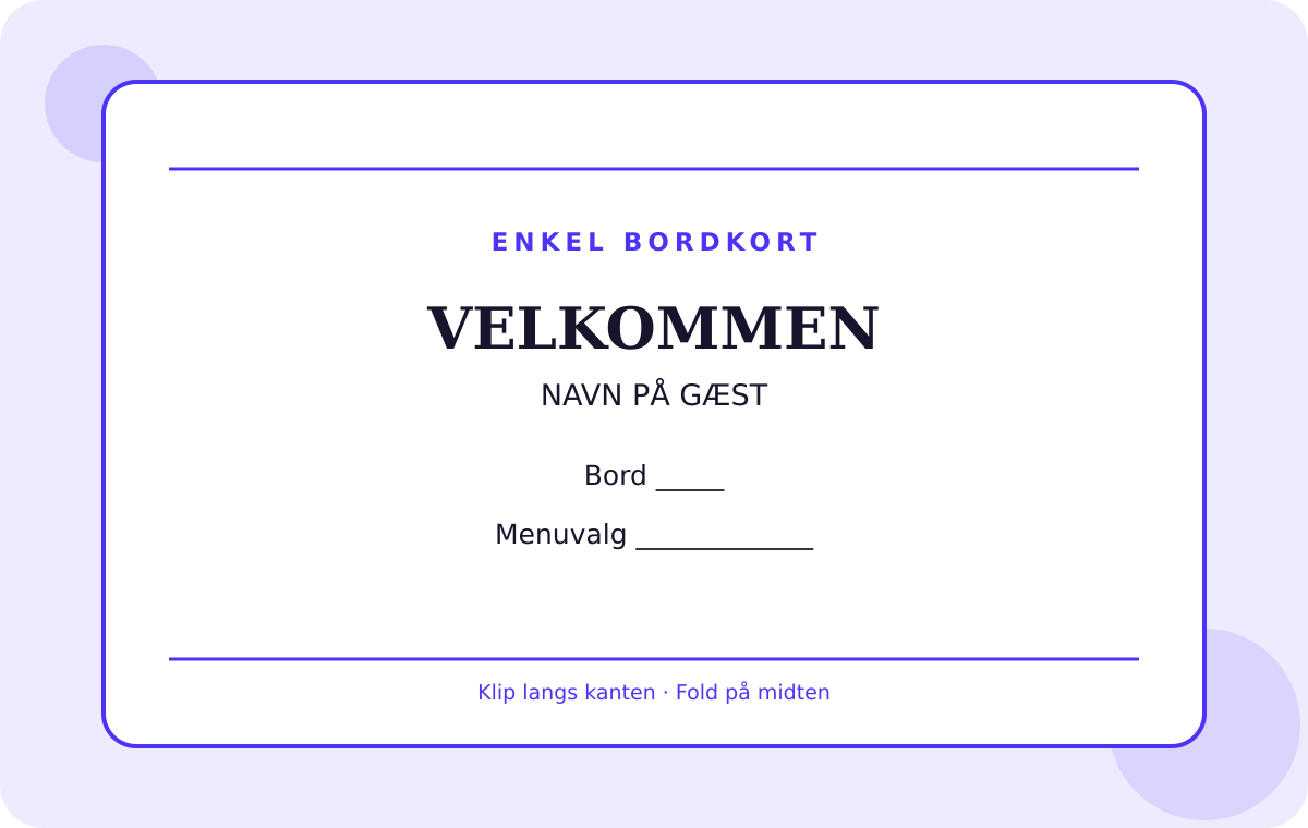 Forhåndsvisning af gratis bordkort-skabelon – Enkel