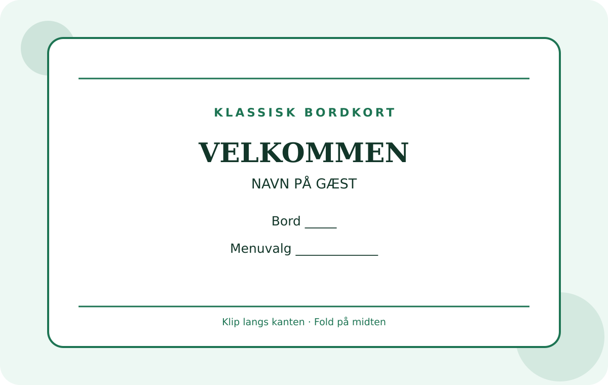Forhåndsvisning af gratis bordkort-skabelon – Klassisk
