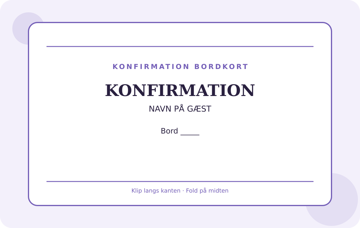 Forhåndsvisning af gratis bordkort-skabelon – Konfirmation